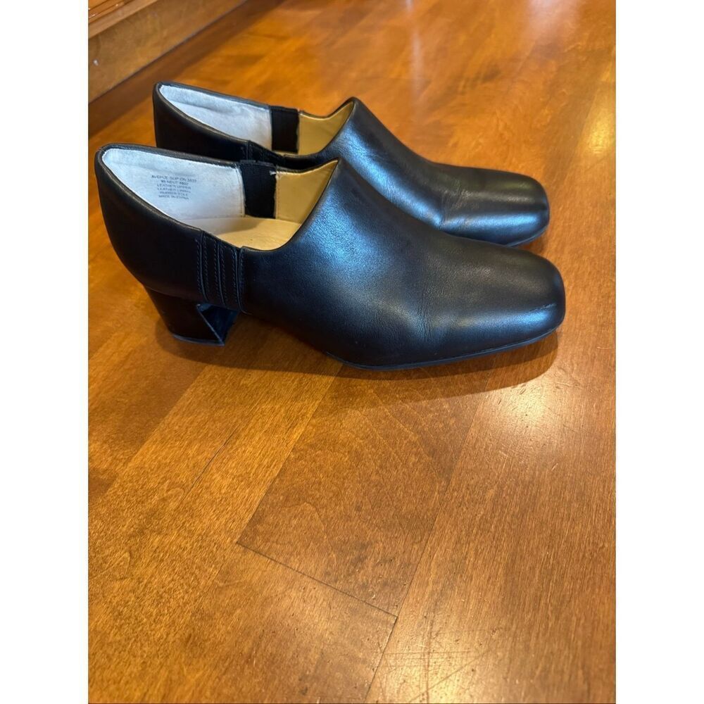 ABEO Avenue 3832 Black Leather Comfort Slip On Block Heel Shoes Women’s 8.5